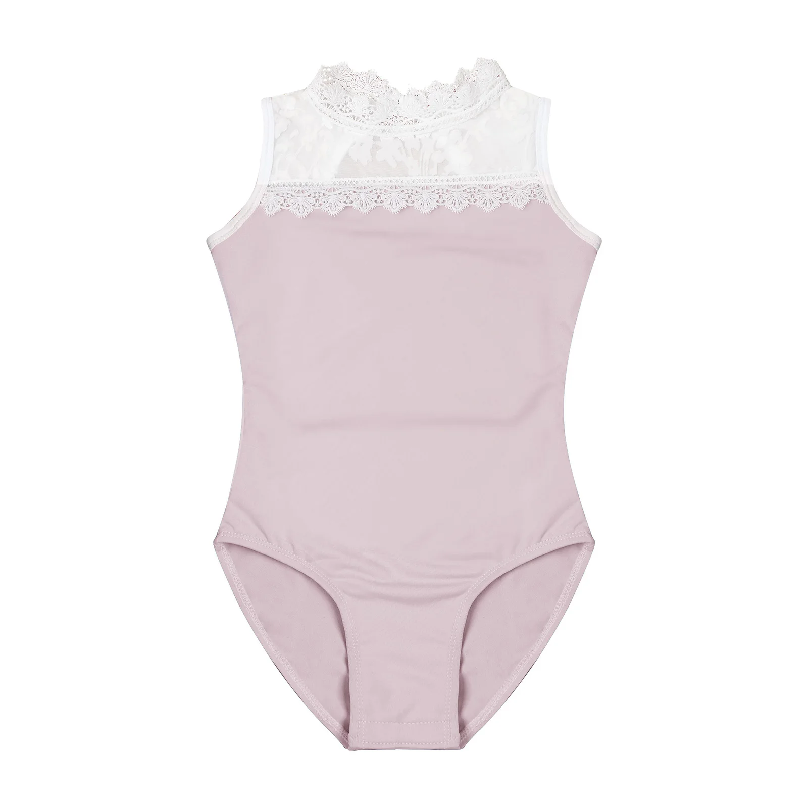 Girls Lace Collar Sleeveless Dance Leotard Sheer Mesh Jacquard Bodysuit Unitard Gymnastics Ballet Jersey Figure Skating Costumes