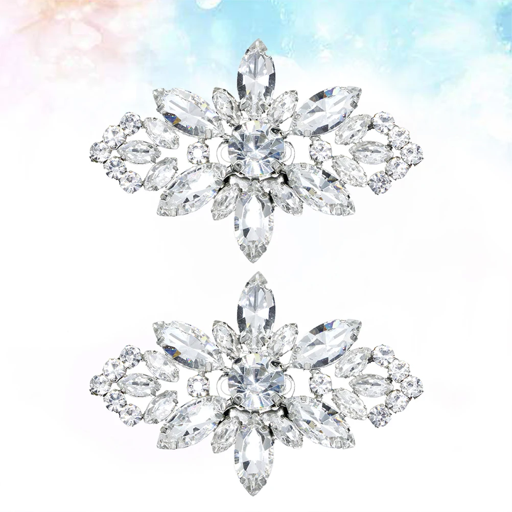 

2 PCS Shoe Buckle Flower Has Bride Clips Bridal Wedding Crystal Elegant Removable Shoes Rhinestone Bow Woman Decorative