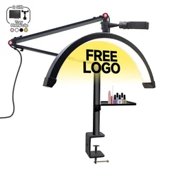 Free LOGO 2025 New LED Half-Moon Manicure Led Lash Light For Beauty Eyelash Tattoo Makeup Nail Table Facial Bed Clip-on Lamp