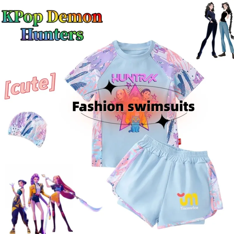 

KPop Demon Hunters Swimsuit, Two-Piece, Cute Cartoon, Stylish, Comfortable, Breathable, Sun-Protective Swimwear, Birthday Gift