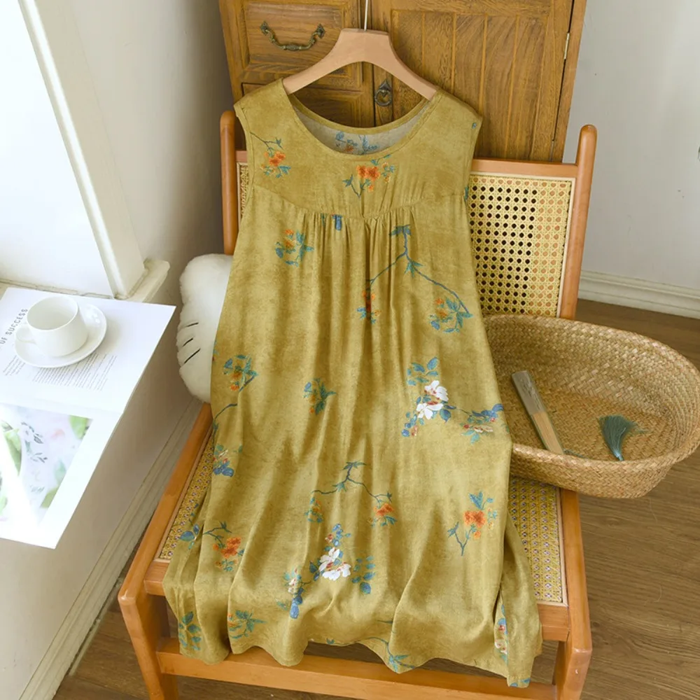 

Floral Print Women's Nightgown Sleep Dresses For Summer Thin Sleepwear Soft Nightdress Sleeveless Pajamas Dress Loungewear