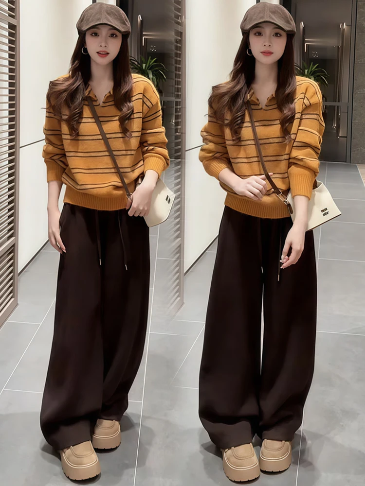 

Casual Sportswear Set Women's Autumn 2025 New Sle Small Fraance Wind Sweater Wide Leg Pants Two Piece Set Faionable