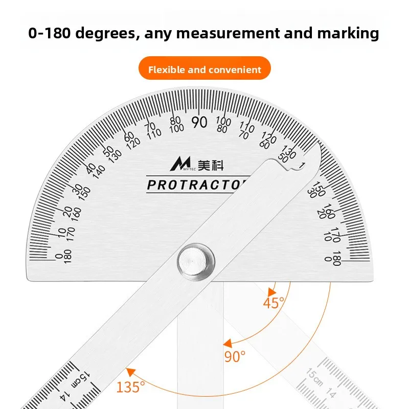 Industrial grade stainless steel angle ruler，precise measurement at180degrees，sturdy and wear-resistant，semi-circular protractor