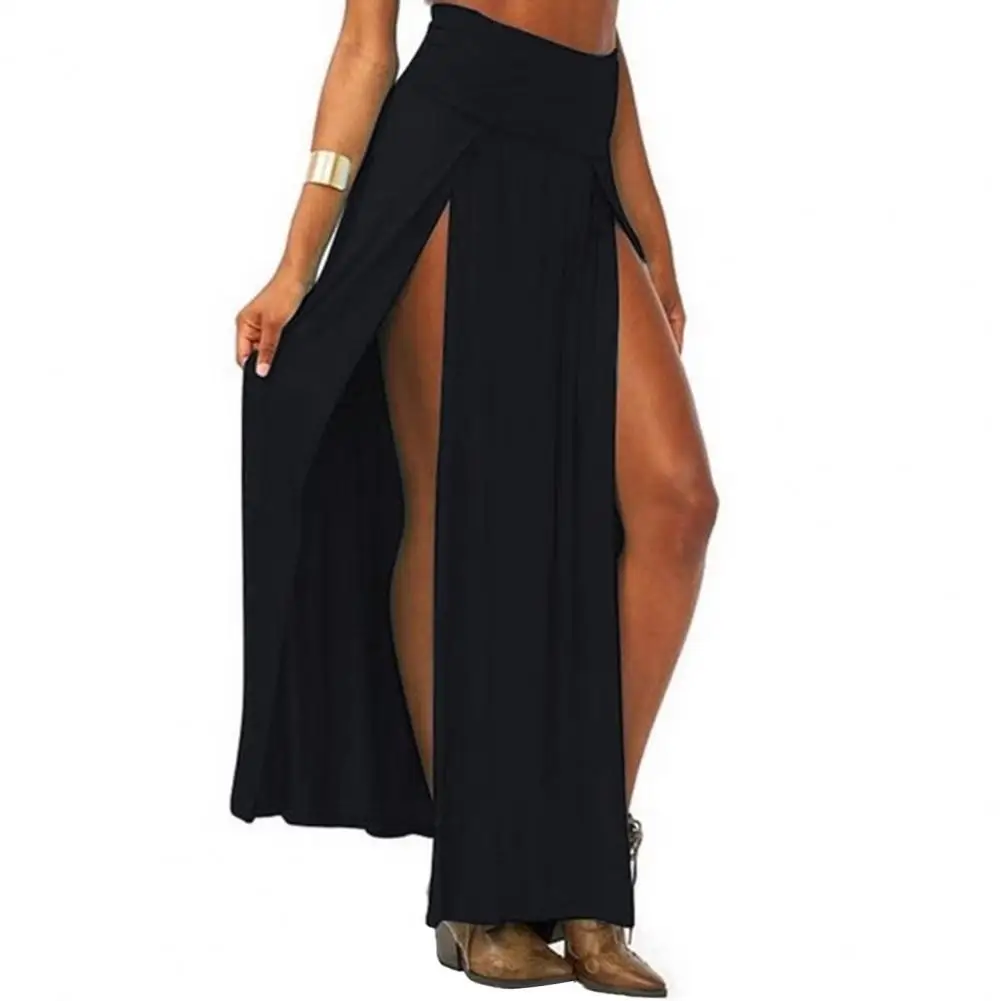 Slit Maxi Skirt Elegant High Waist Maxi Skirt with Side Slit Design for Beach Travel Parties Solid Color Floor Length Skirt