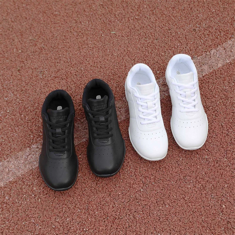 BAXINIER Girls White Dance Shoes Jazz Sneakers Youth Cheerleading Shoes Athletic Training Tennis Kids Competitive Aerobics Shoes