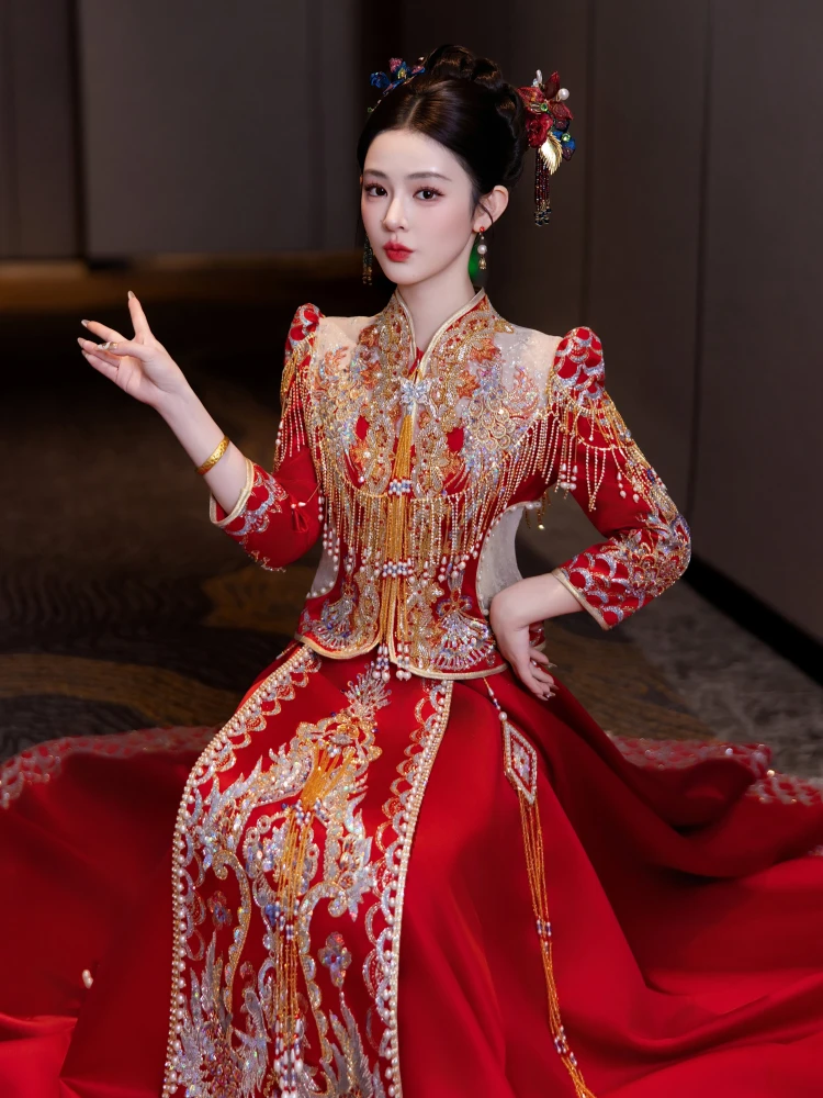 Xiuhe Abbigliamento Abiti da sposa 2025 Nuovo abito da sposa cinese di fascia alta Abito da 144-155 cm di altezza piccola