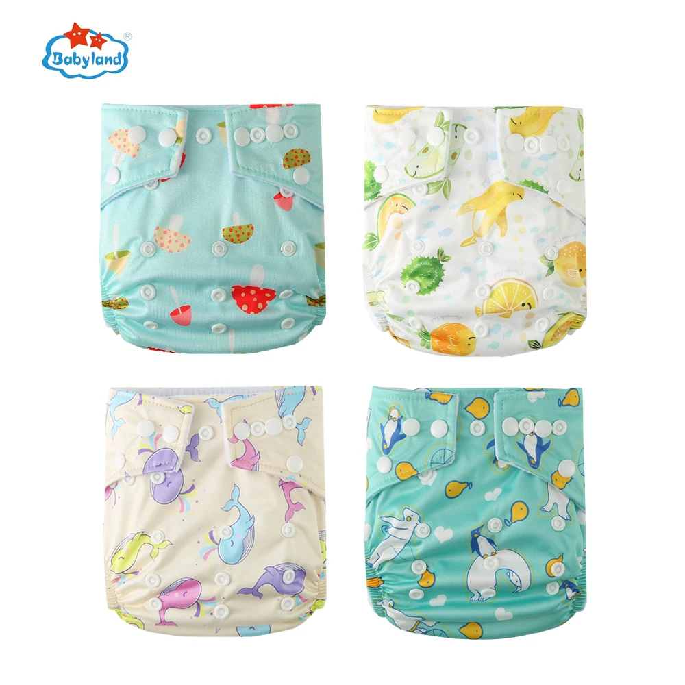 [BABYLAND]ECO-Friendly Girl Diapers 4 Shells Pocket Diapers Adjustable Baby Nappy Washable Reusable Cloth Diaper Newborn to Kid