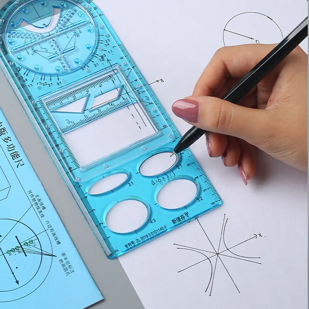 Regla geométrica multifunción creativa para estudiantes, regla de oficina, herramienta de medición de plantilla de dibujo, papelería escolar