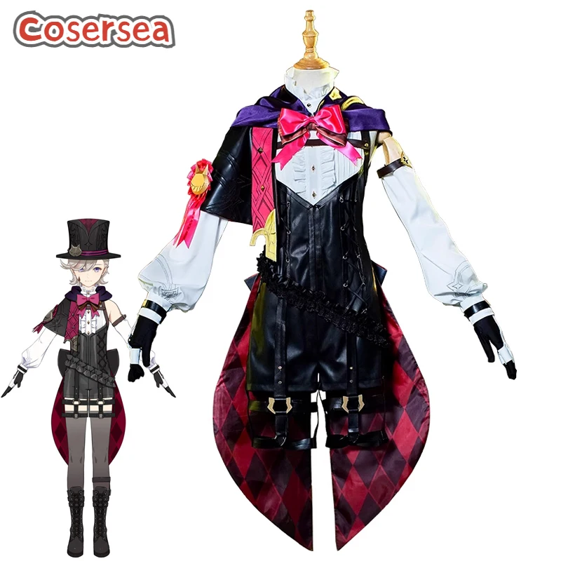 

Cosersea Lyney Cosplay Costume Game Genshin Impact Twins Lyney Magic Hat Trick Uniform Women Dress Roleplay Party Outfit Fullset