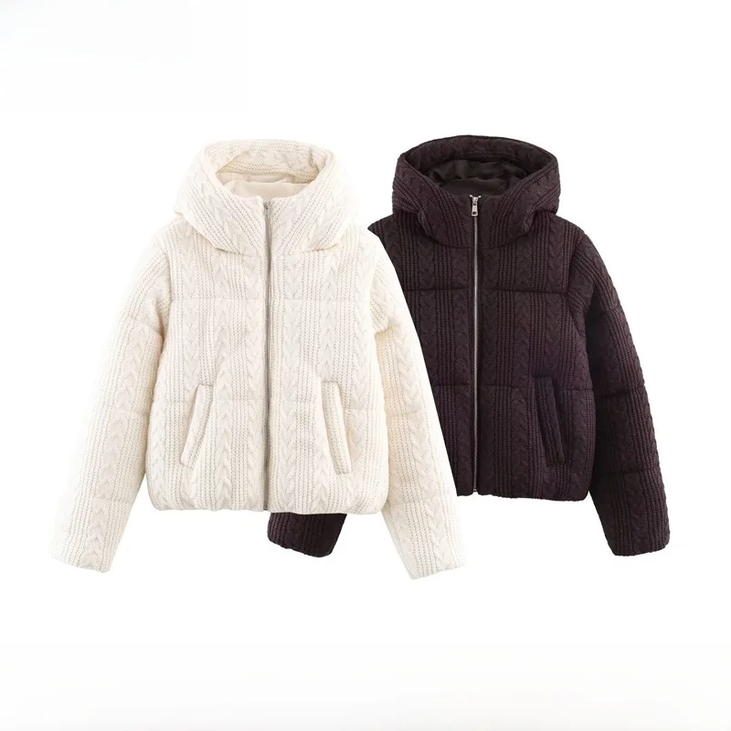 Fashionable Winter New Arrival Women's Cotton Jacket with Hood Eight-strand Weaving Versatile Stylish Commute Style Long Sleeve