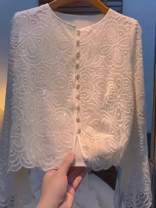 

Весенний новый китайский кружевной женский круглый тонкий кардиган Ne Long Sve, дышащий, удобный, для поездок на работу...