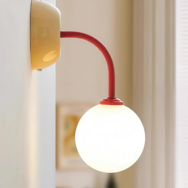 كريم نمط استدارة الزجاج مصابيح الحائط غرفة نوم السرير غرفة الأطفال أضواء الجدار دراسة خلفية جو الشمعدانات بهو #2