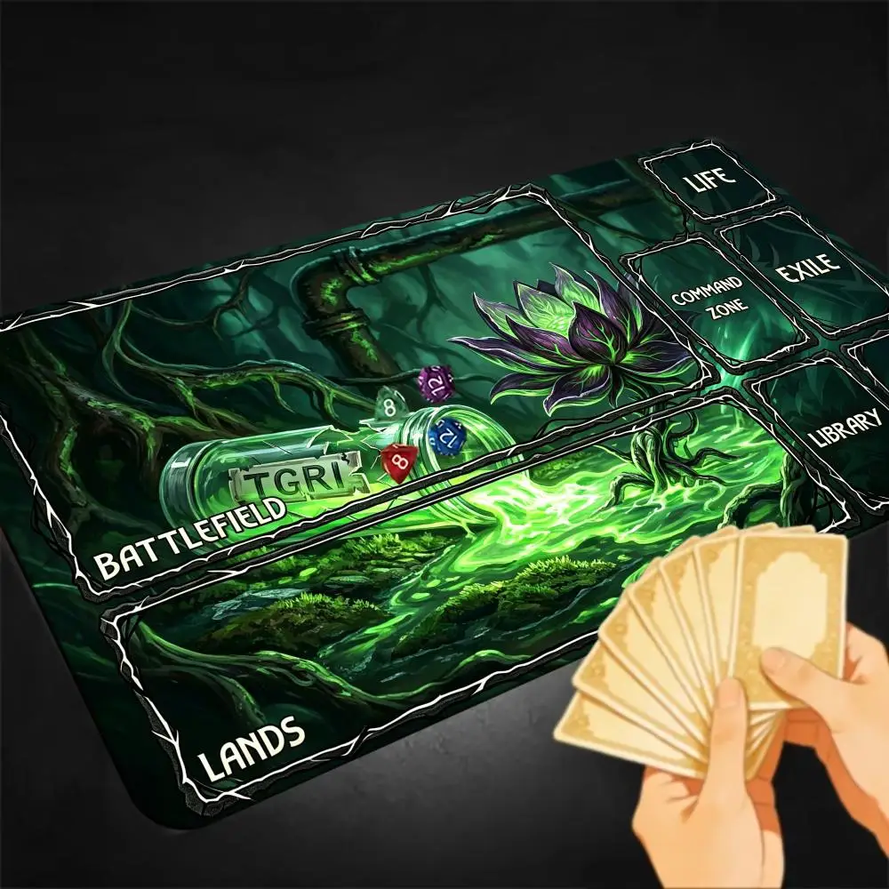 TCG Magic Playmat with Command Zone, Green Fantasy Forest Card Game Mat, Gaming MousePad, Non-Slip Desk Mats for Magic Players