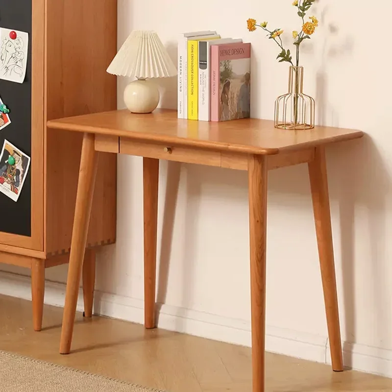 طاولة دراسة منزلية من الخشب الصلب بالكامل من خشب الكرز، مكتب كمبيوتر ياباني بسيط، مكتب كتابة شقة صغيرة