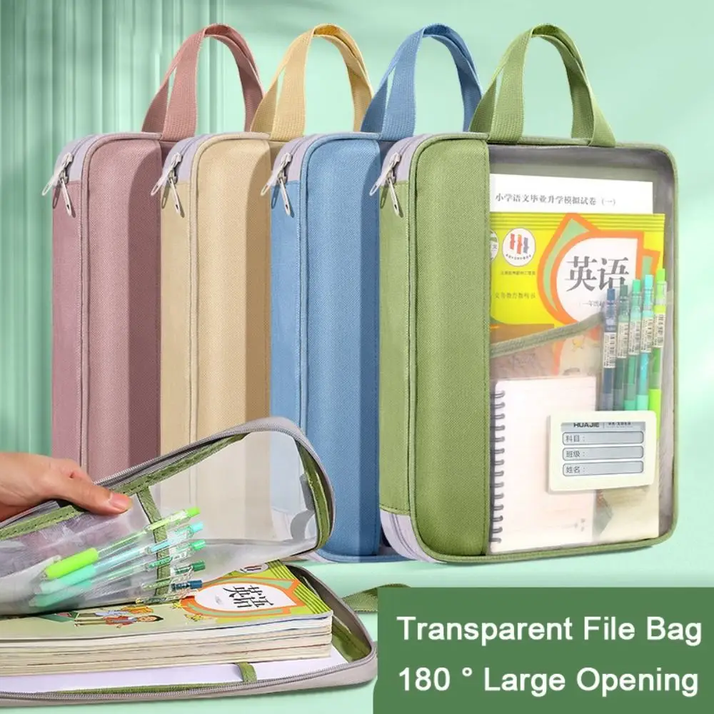 New Nylon Mesh Tutoring Bag Large Capacity Transparent File Bags Handheld Thickened Schoolbag Students