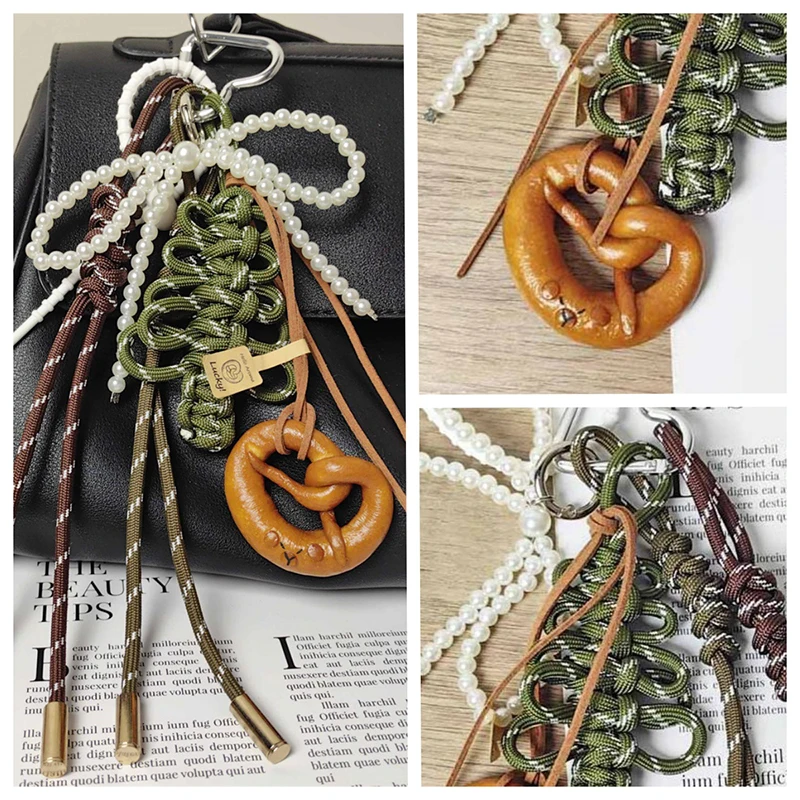 Christmas Tree Braided Rope Bag Accessories,lye Bread Knot Charm,pearl Bow Ornaments ,m Style Bag Pendant Charm Festival Gifts