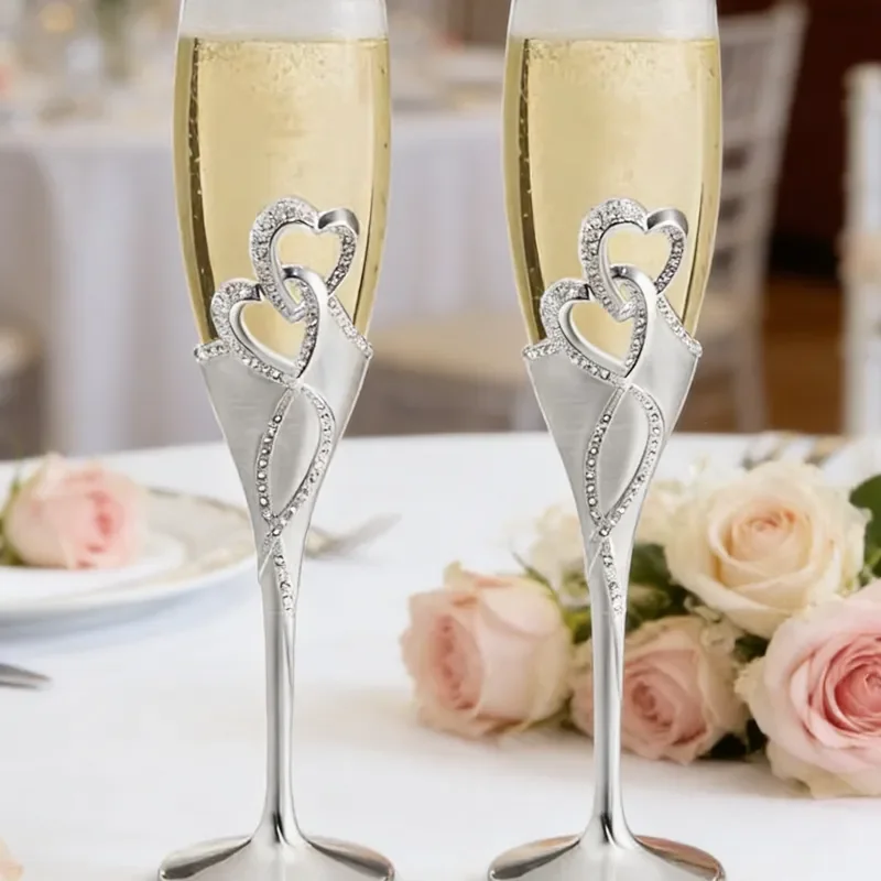 Elegant Frosted Champagne Flutes Pair Wedding Toasting Glasses European Style Gift for Bride and Groom Party Decor Wholesale