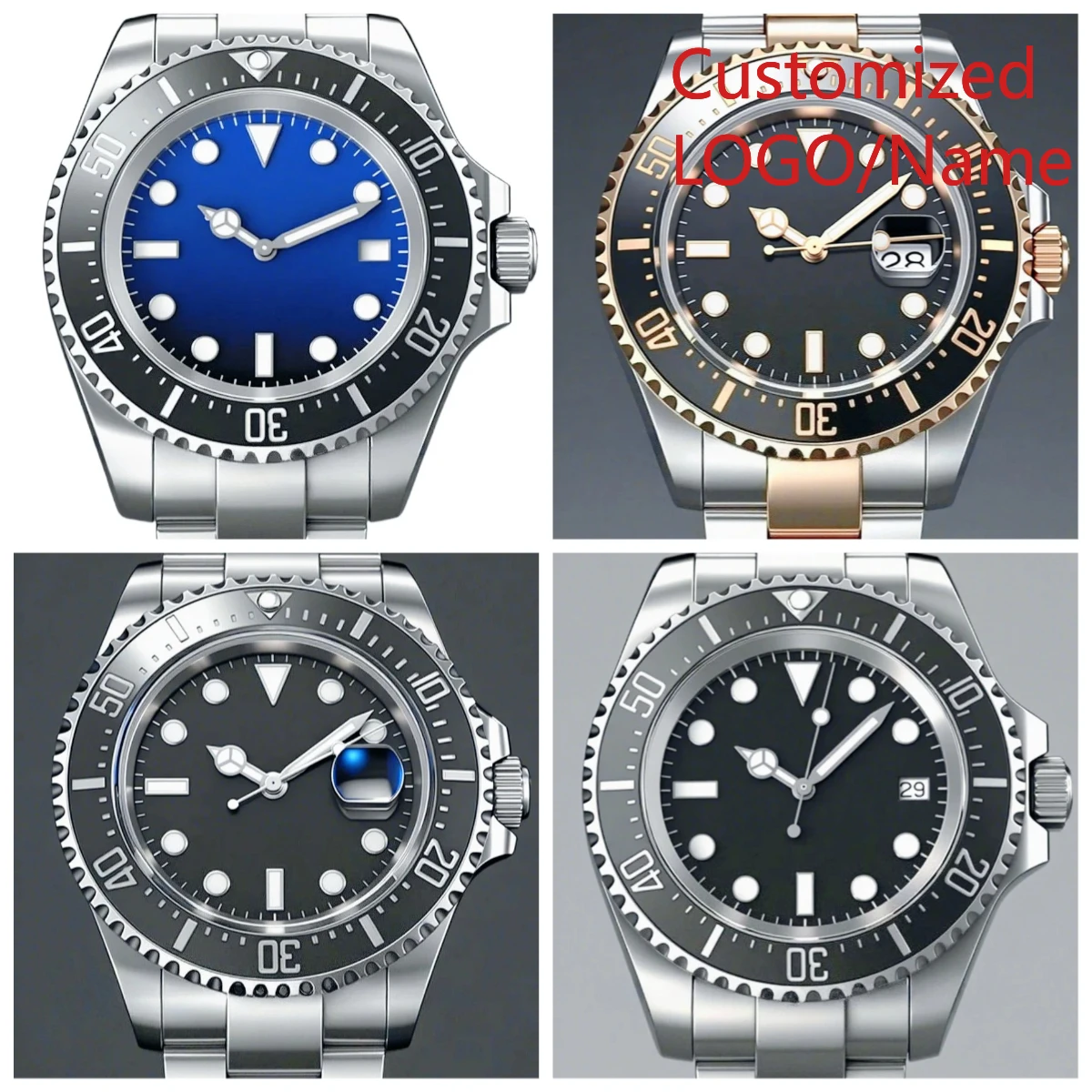 

A11 Store Customized Watch 44mm Men's Automatic Mechanical Watch 904L Stainless Steel Black Blue Ceramic Sapphire Glass