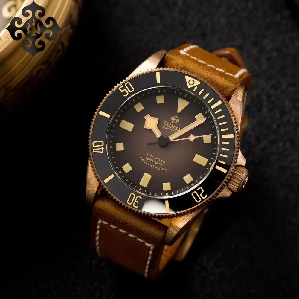 

Мужские часы IPOSE IXDAO для дайвинга 39 мм, бронзовые автоматические механические светящиеся часы PT5000, Роскошные Водонепроницаемые наручные часы с сапфировым стеклом