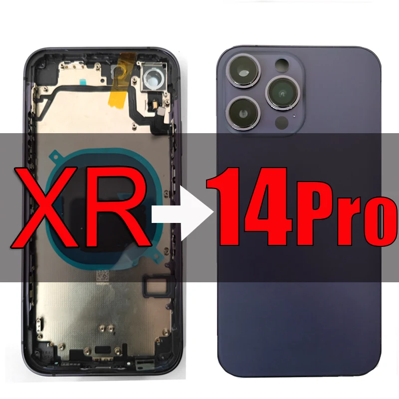 

Shiny Flat Housing For iPhone xr like 14pro With Mic Big Camera Bright Backshell Replacement for XR Convert to 14 Pro Diy Shell