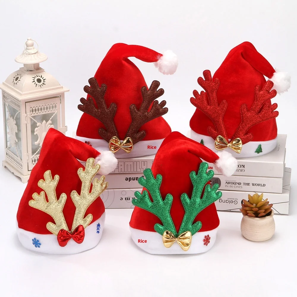 

Christmas Velvet Composite Single-Sided Flocking Butterfly Knot Deer Antler Christmas Hat Festive Party Accessory
