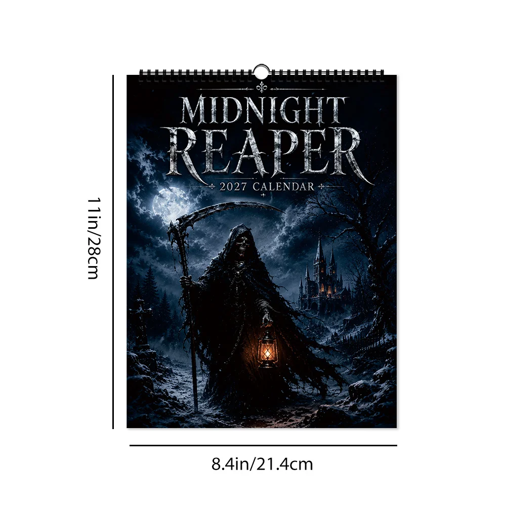 1pc 2027 Wall Calendar, Midnight Reaper Theme, 12-Month Monthly Planner, Perfect Gift for Birthdays, Christmas, New Year