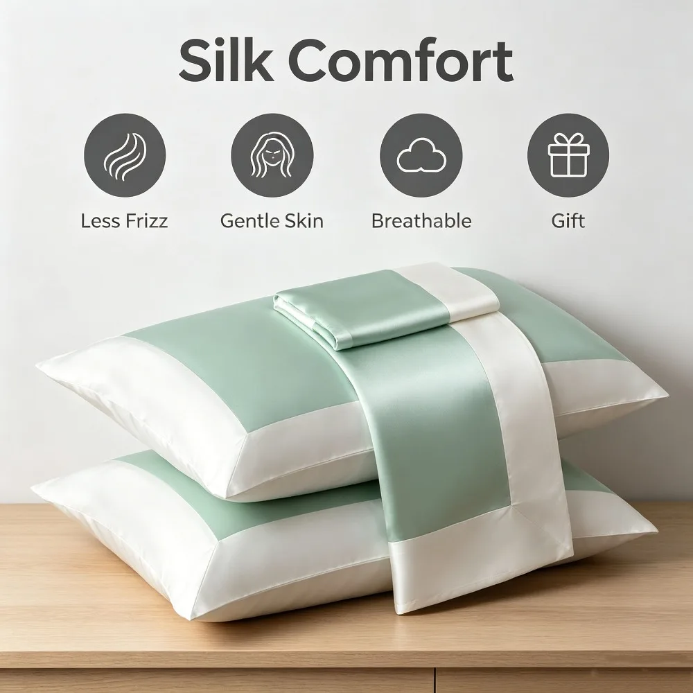 2 Pcs Mulberry Silk PillowCase Pillow Case Protect Skin Pillowcase Bedding Pillow Cases Cover Front Silk Back Lyocell Hair Skin