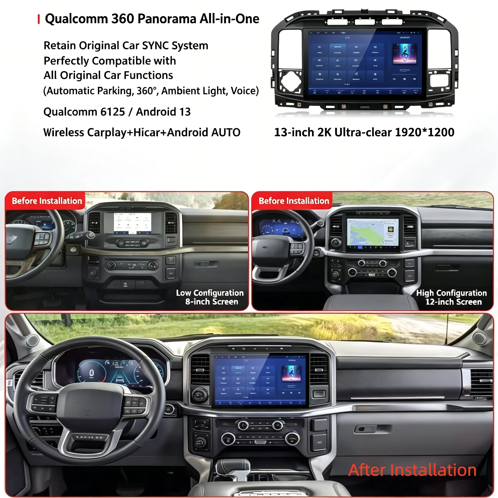 13.2 Inch Android13.0 GPS Car Radio For Ford F150 F250 F350 F450 F650 Raptor 2020 2021 2022 2023 2024 2025 Multimedia Head Unit