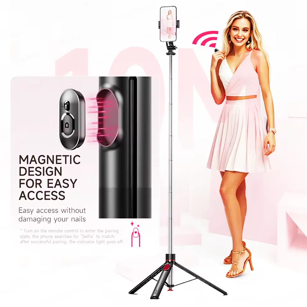 FANGTUOSI Auto Pop Open Tripod Selfie Stick Tripods مع جهاز تحكم عن بعد لاسلكي يعمل بالبلوتوث، ضوء ملء اختياري لتصوير الهاتف المحمول