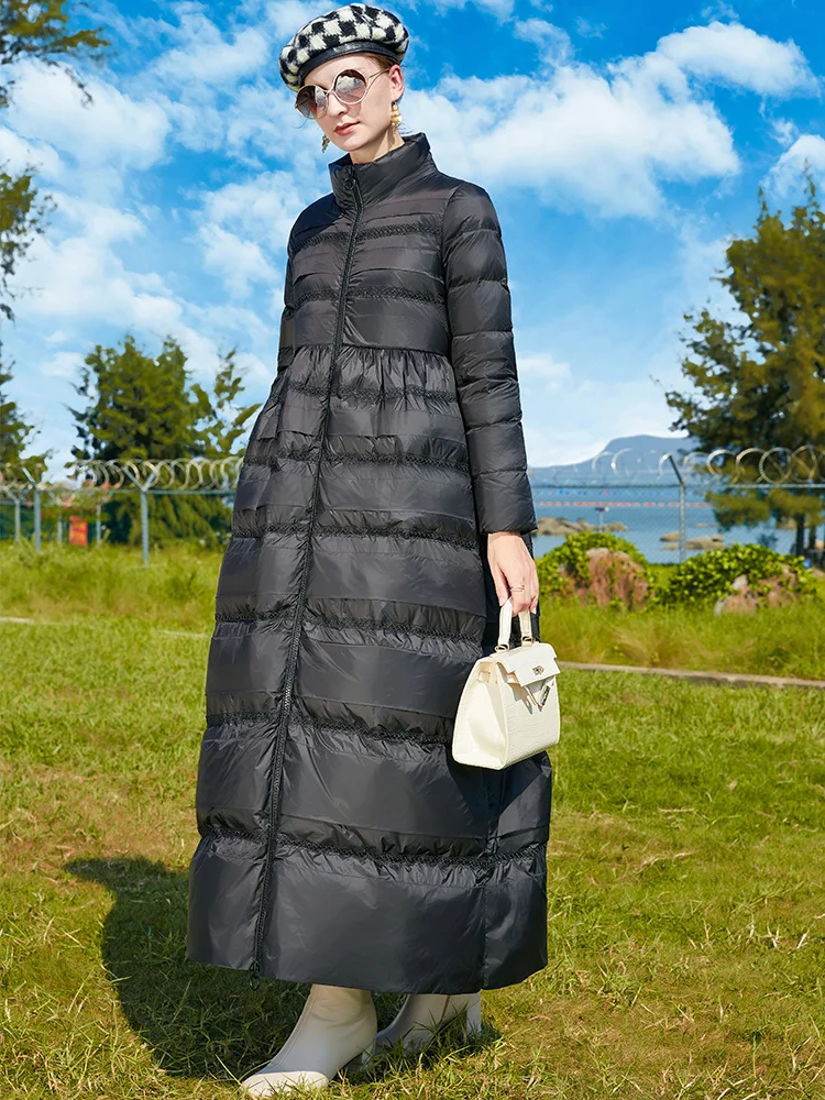 пуховая куртка Fit -20℃ Winter 130cm Longer Duck Down Coats Female Thicker Warm Fur Coats Was Thin Stand Collar Parkas wy1143
