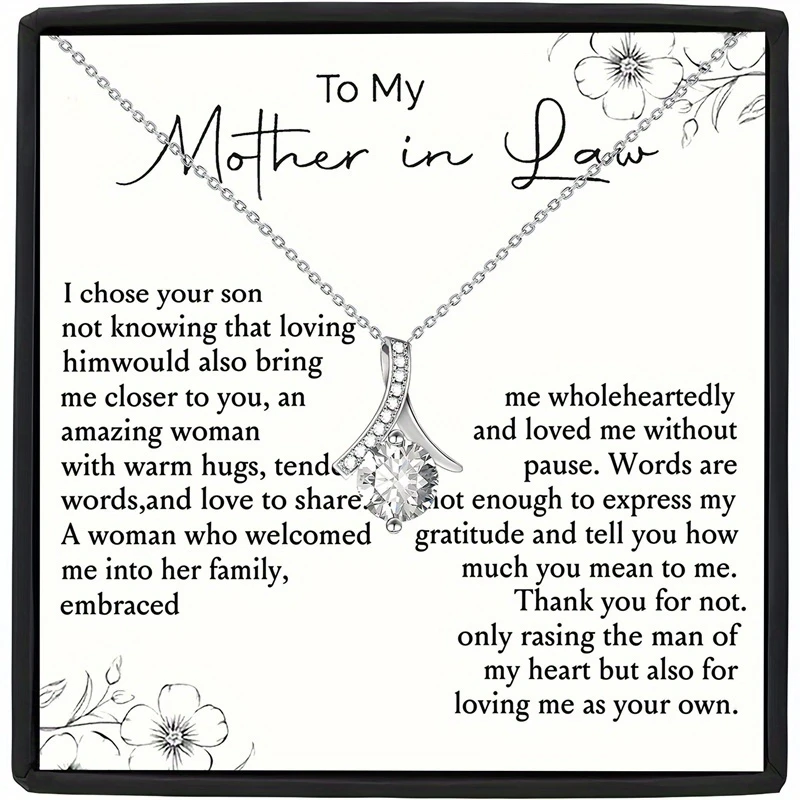 Gift Box Necklace - Includes Necklace for Mother-in-Law & Groom's Mother - Blessing Cards & Gift Box Packaging - Perfect Gift