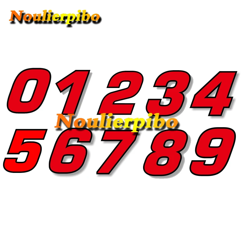 Red Reflective Arabic Numbers 0-9 Sticker for Motorcycle Racing Helmet Trolley Case Laptop Die Cut Waterproof PVC Vinyl Decal