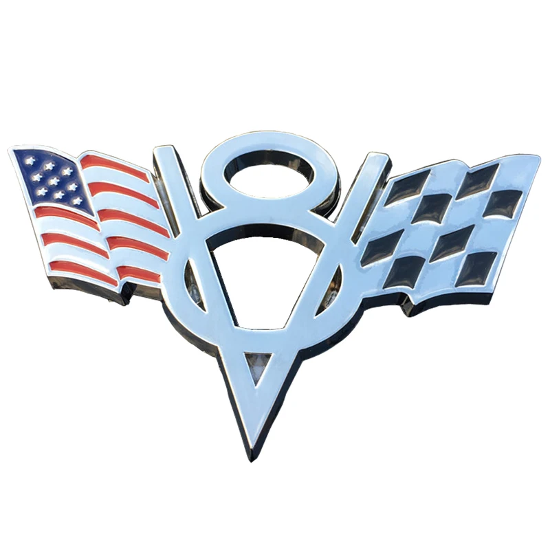 AQTQAQ 1pcs 3D Metal V8 US Flag Moto Car Sticker Logo Emblem Badge Car Styling sticker, suit for all car,car decorations sickers