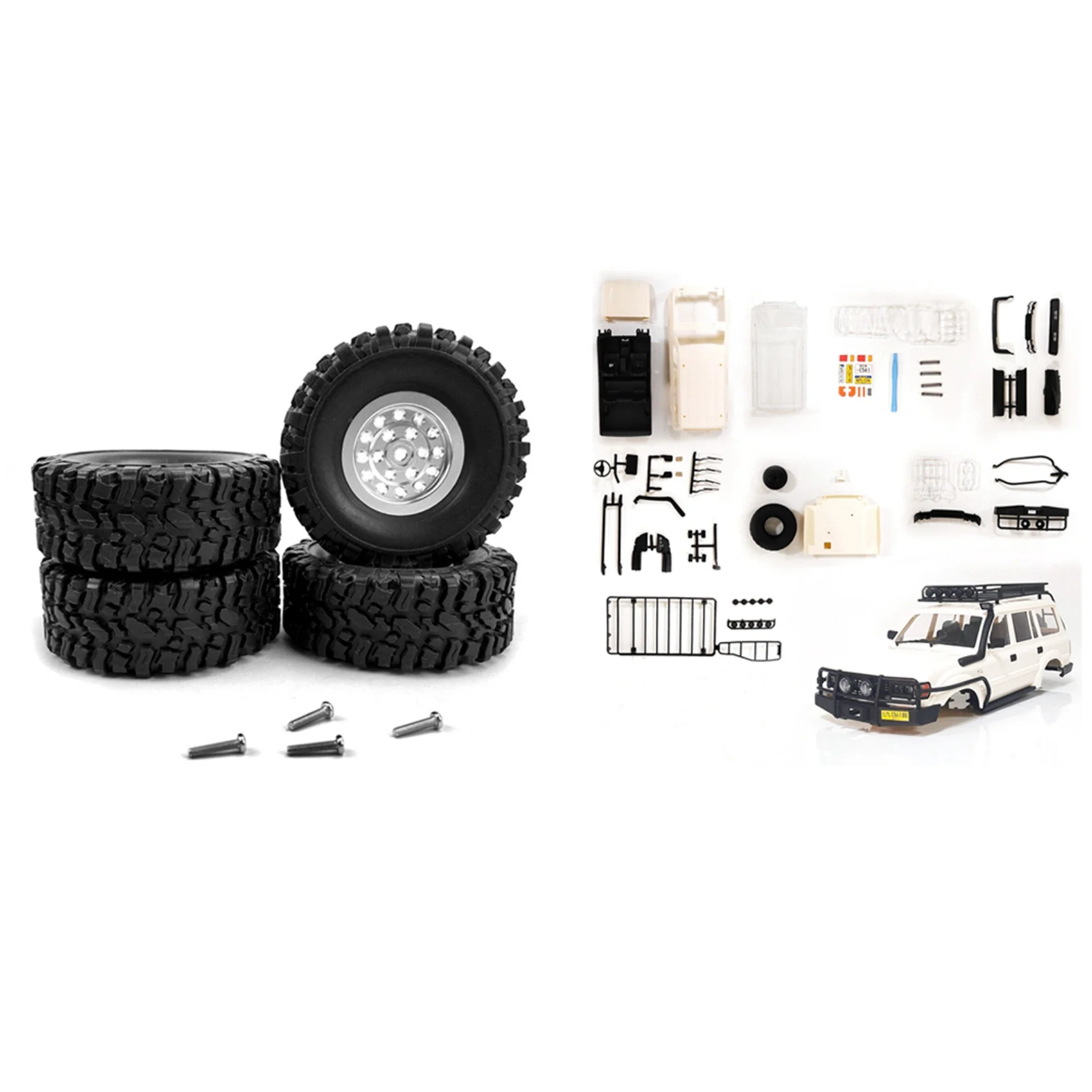 

Unassembled Plastic 190mm Wheelbase Land Cruiser LC80 Body Shell with Metal Wheel Rim Tyre Tires Set Accessories