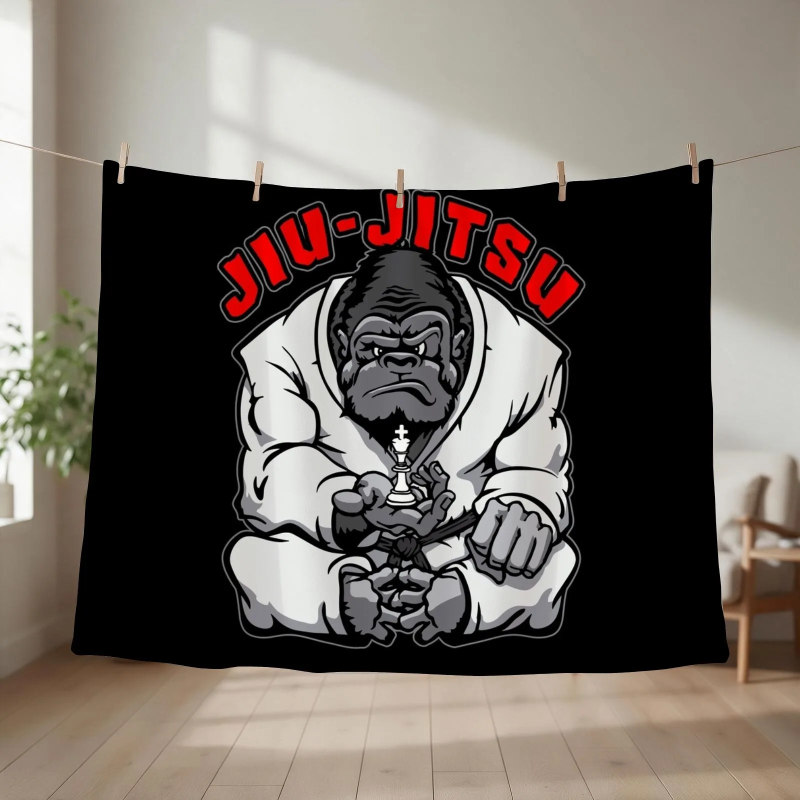 Brazilian Jiu Jitsu MMA BJJ Gorilla Grappling Chess King Throw Blanket couch cozy soft plush fuzzy picnic outdoor blanket