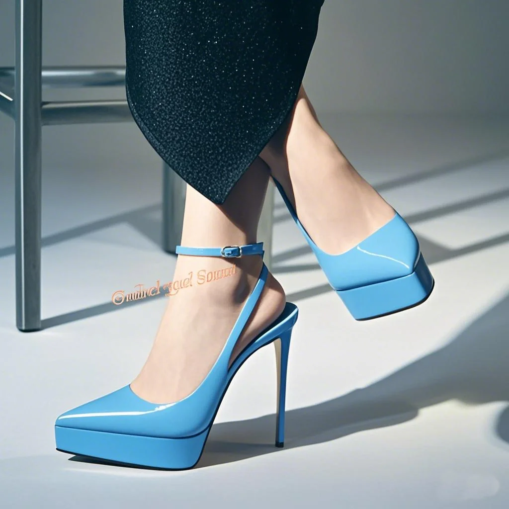 منصة الساتان مثير أشار تو مضخات الكاحل مشبك حزام الساتان خنجر رقيقة عالية الكعب موضة 2024 ربيع النساء الأحذية