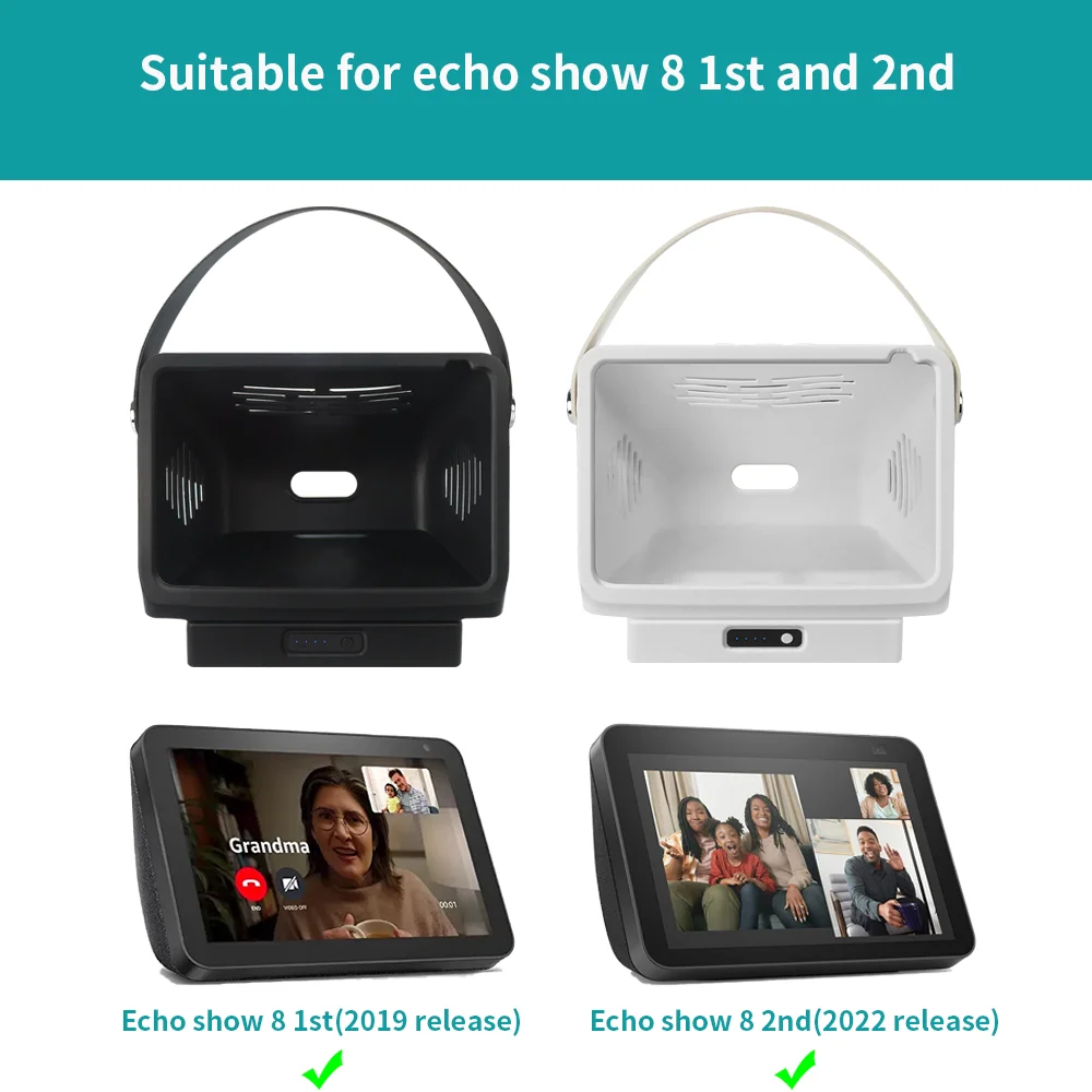 Battery Base for Echo Show 8 1st&2nd Portable Mobile 15600mAh 9Hrs Play-time Rechargeable Battery Stand With Silicone Case