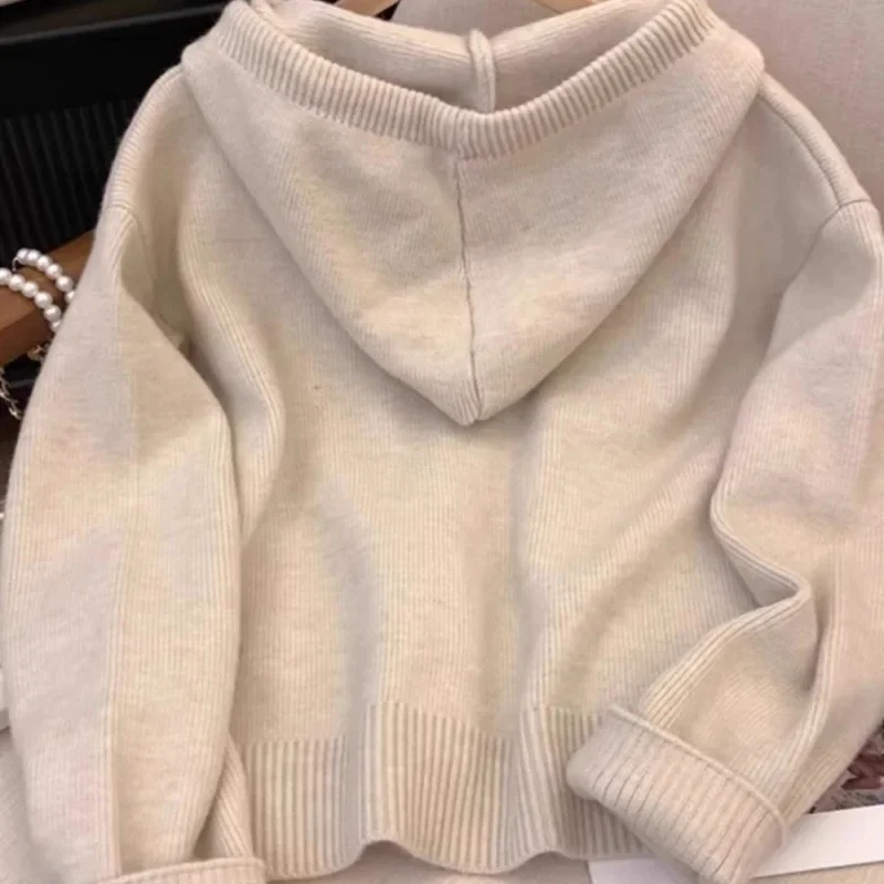 

Loose Lazy Zipper Anti-Aging Outerwear Women's Cardigan Early Spring New Arrival Hooded Jacket Coat Style Knitted Sweater