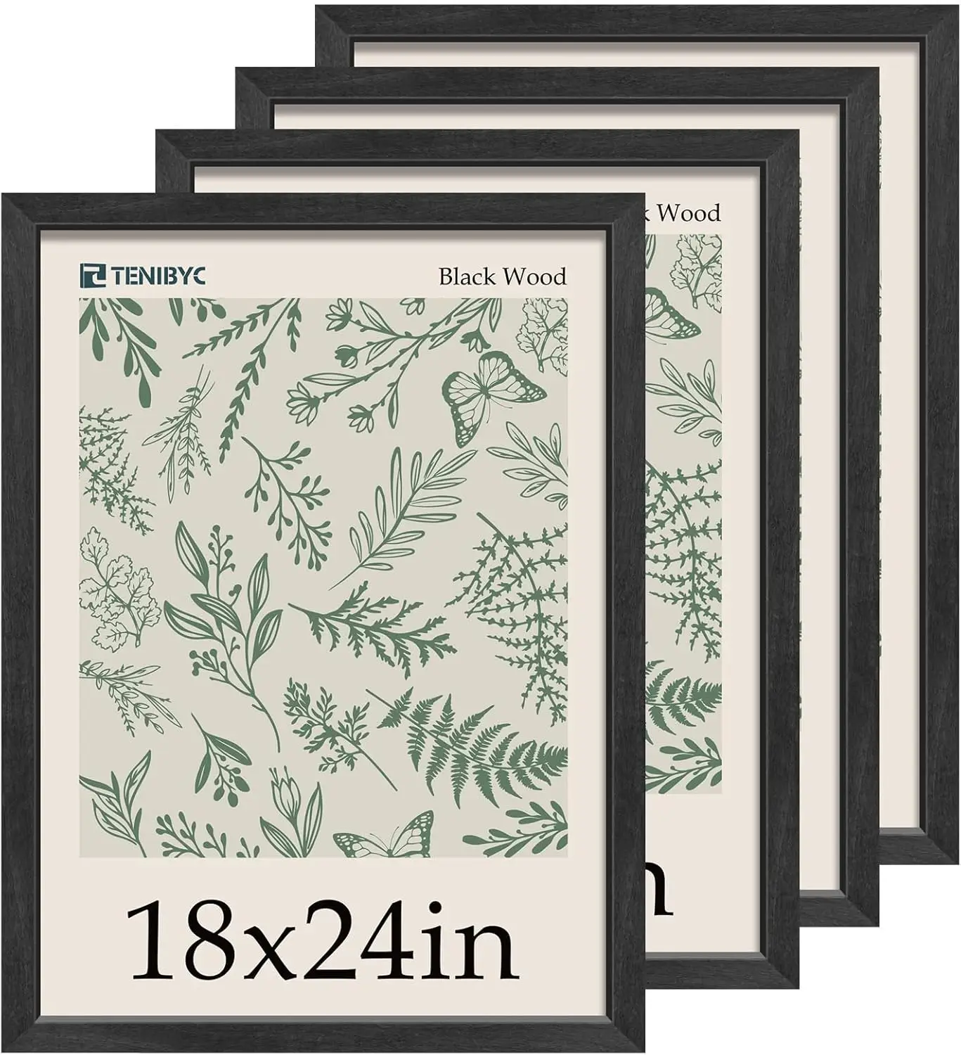 

18x24 Poster Frame 4 Pack - Black Solid Wood Picture Photo Frame - Woodgrain Series - Room, Office, Gallery, Studio Display