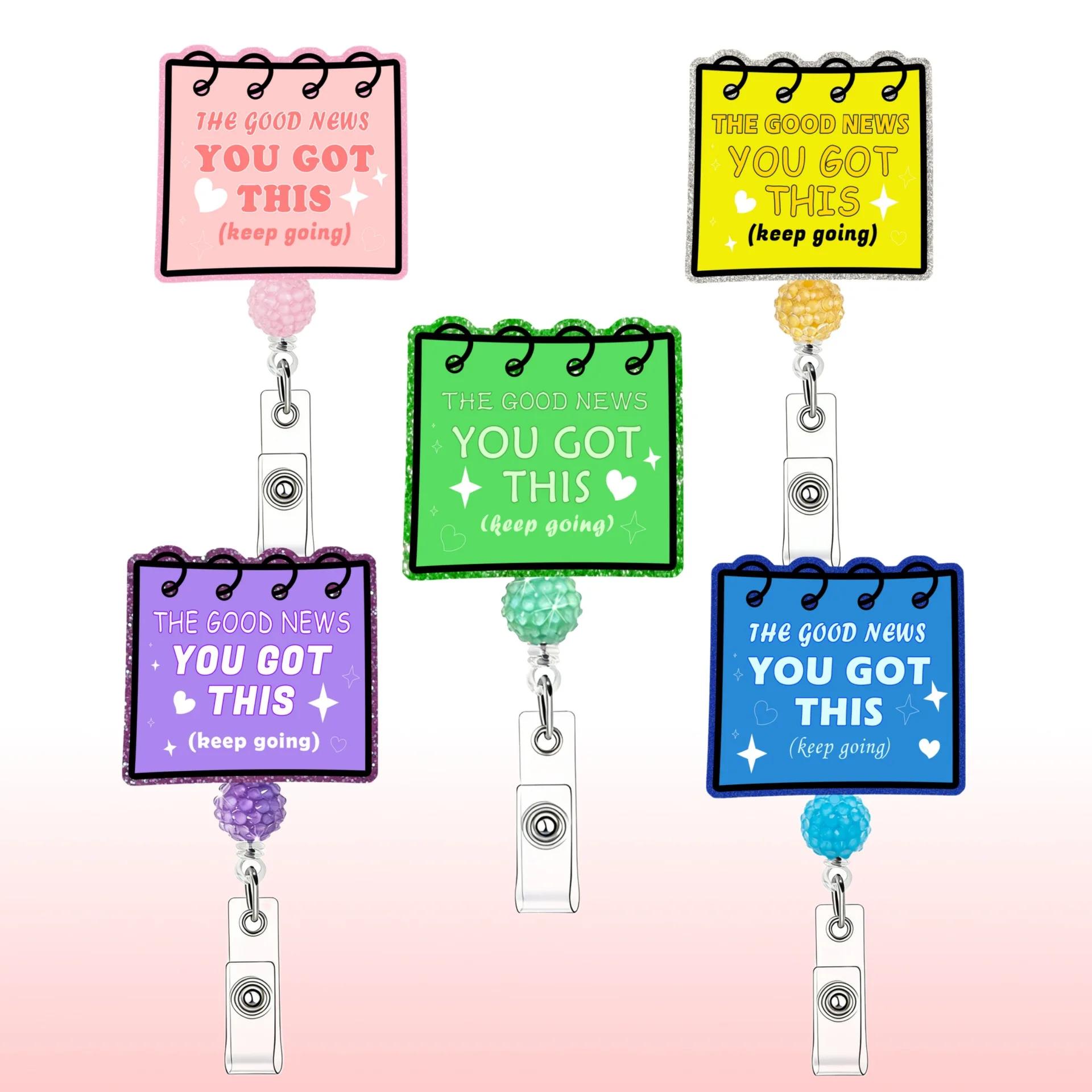 

Inspirational "You Got This" Retractable Badge Reel, Acrylic ID Badge Holder with Bead for Nurses Teachers
