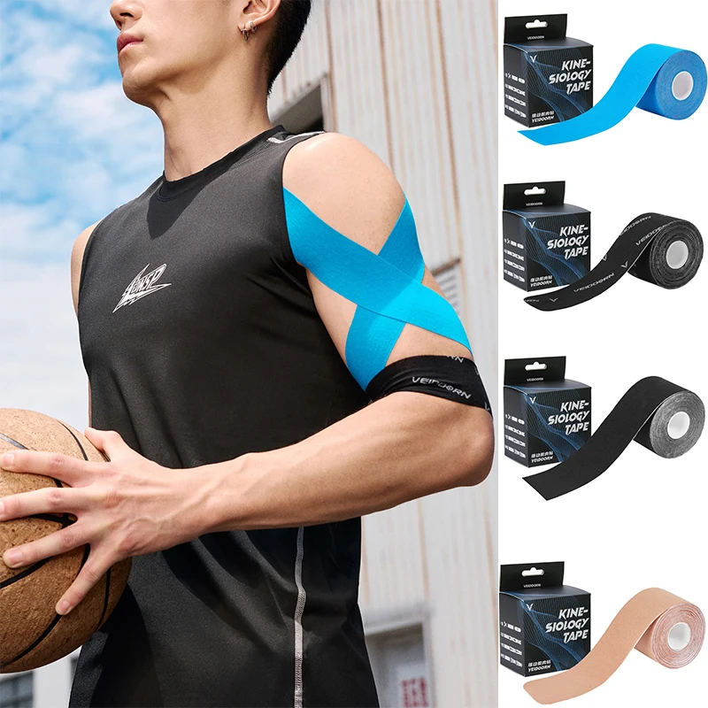 Elastic Kinesiology Athletic Tape 5M Long Waterproof Precut Strips Sports Weightlifting Tape Supports Muscles Knees Shoulders