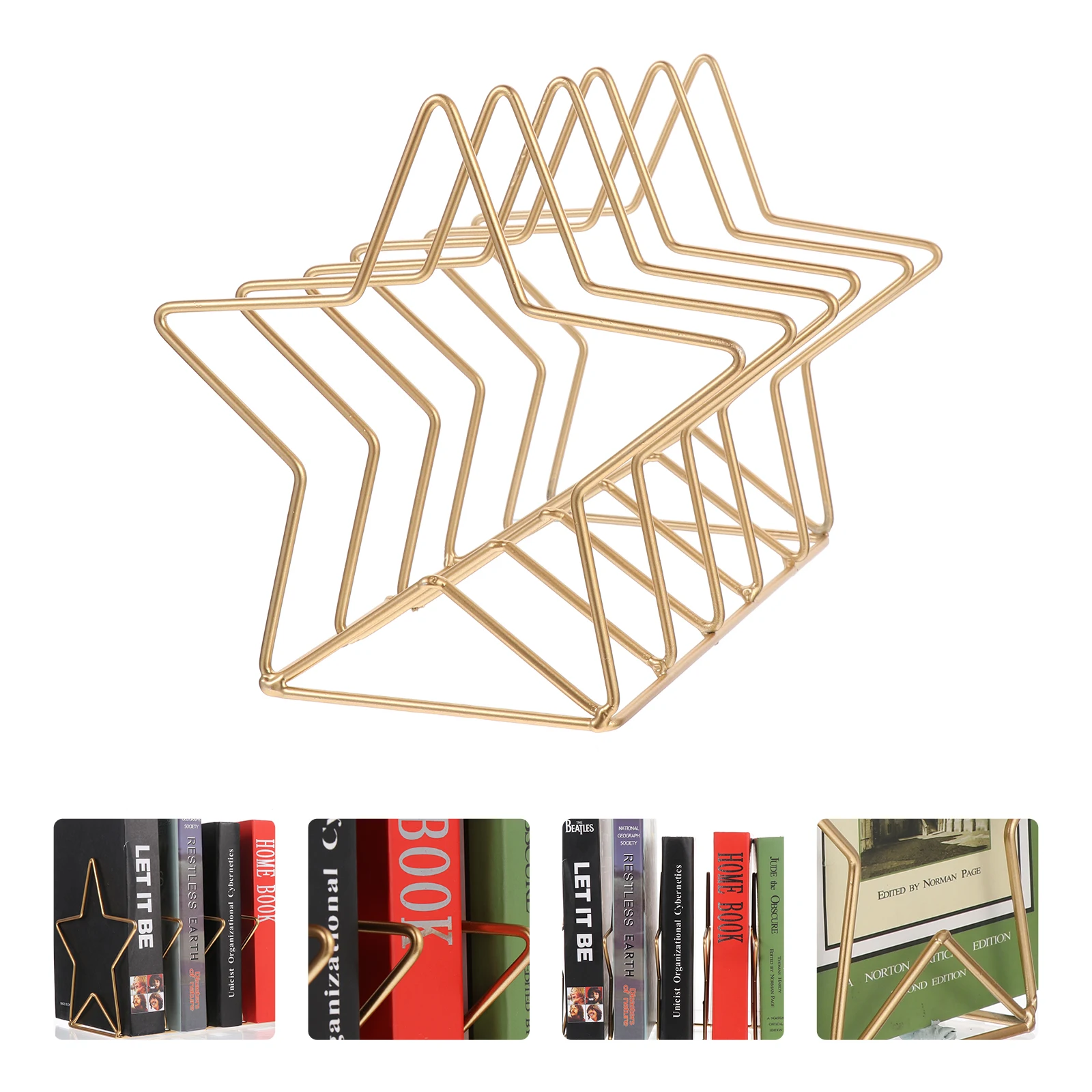 

Book Rack Desktop Bookshelf Ornaments Iron Storage Golden Simple Style Magazine Holder Long Lasting Practical