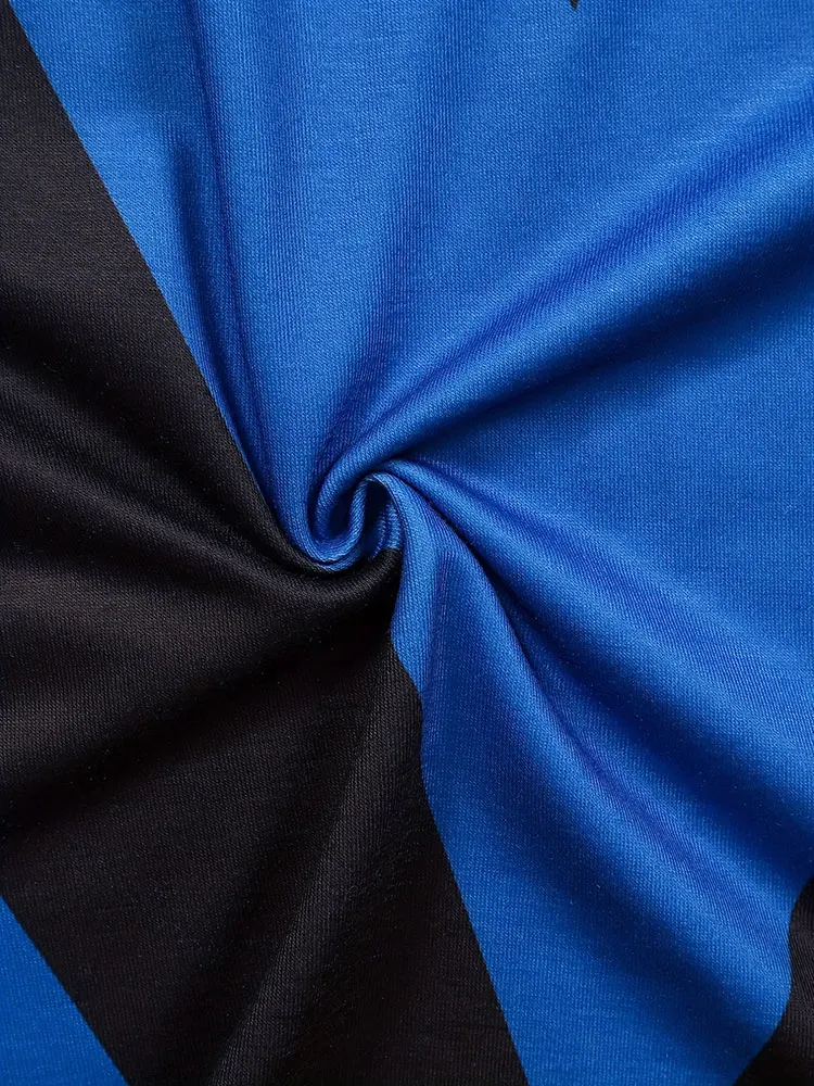 الشارع حجم كبير أزرق أسود اللون كتلة طباعة كبيرة على شكل حرف V نمط متماسكة الجزء العلوي الأمامي نصف البريدي فضفاضة المناسب البلوز التخليص #6