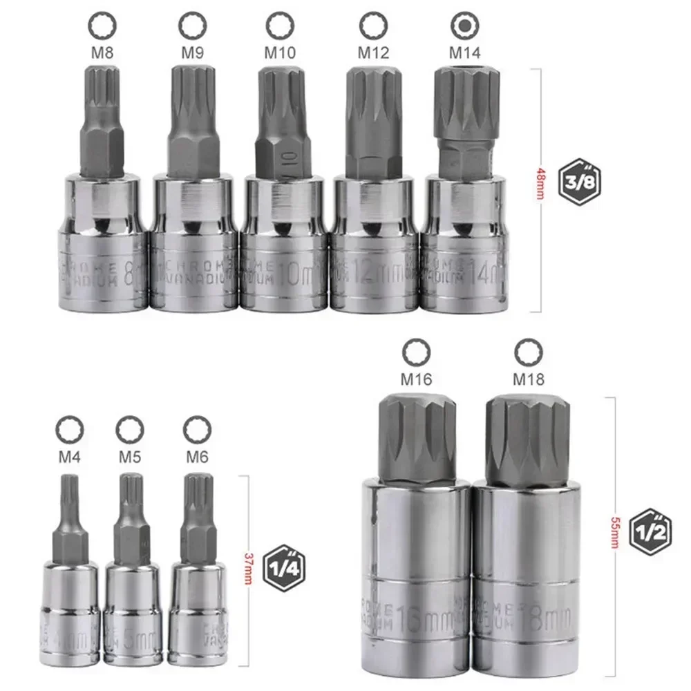 10Pcs XZN 12 Point Triple Square Spline Bit Socket Set Tamper Proof with Case High Quality Automotive Tool Kit for Hand Use Work