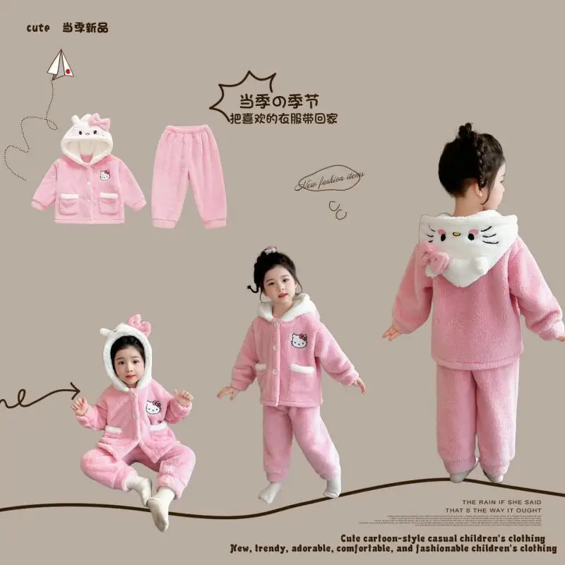 

Sanrio Hello Kitty Fashion 2-piece Set Children's Clothing Jacket Winter Jumpsuit for Girls Luxury Padding Female Child Clothes