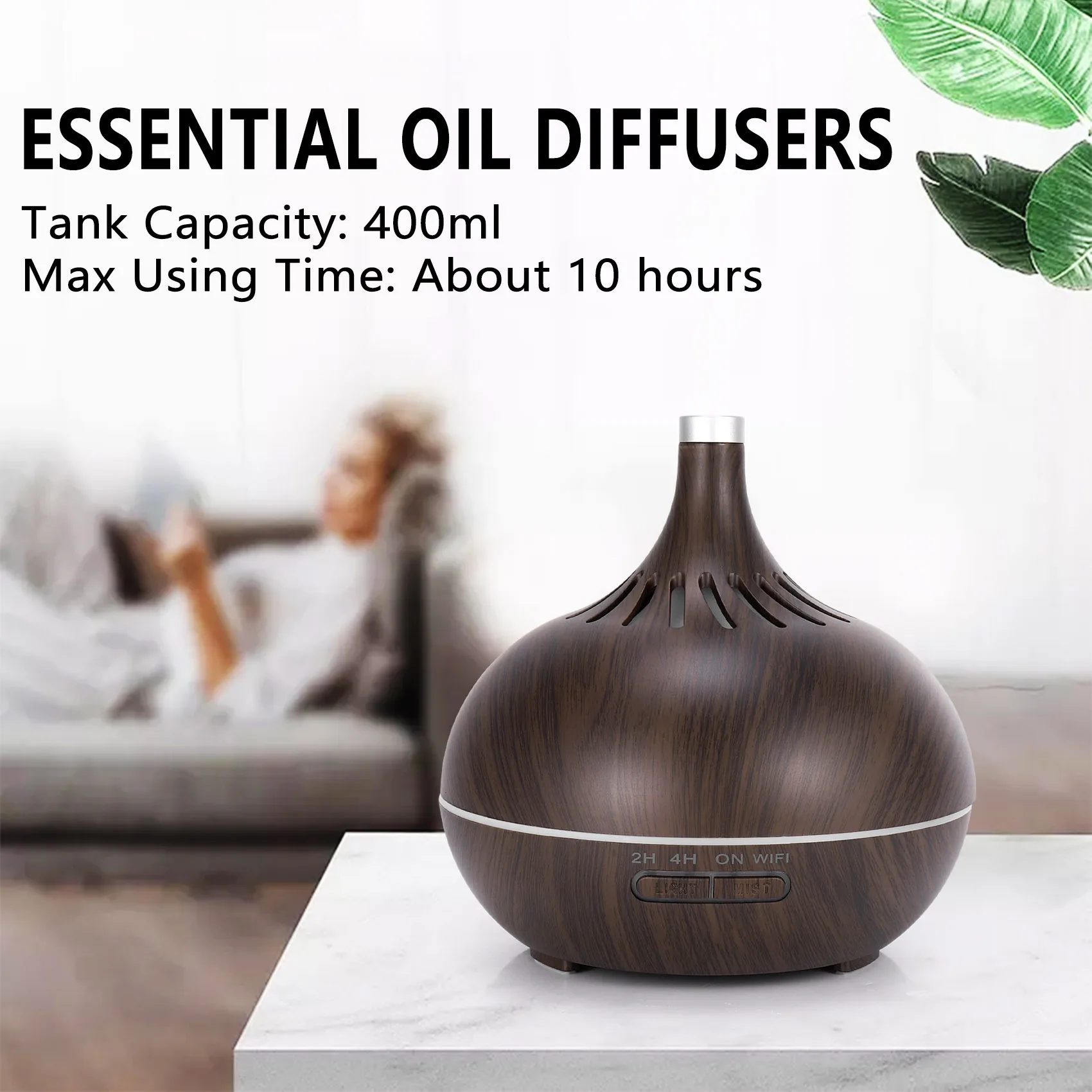 Humidificateur d'air WiFi intelligent, diffuseur d'huile essentielle, fonctionne avec Alexa et Google Home, prise ue en bois profond