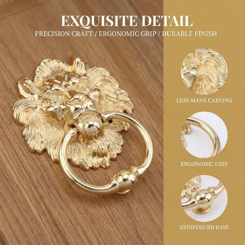 Lion Head Door Pull Handle Zinc Alloy Antique Metal Knocker for Main Door Home Villa Entrance Stylish Decorative Accessory