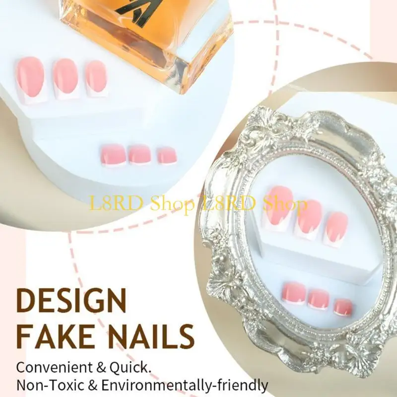 L8RD Quick Beauty Solution with 48Pcs French Nude Artificial Nails Full Cover Short Fake Nails for Trendy Nails Art