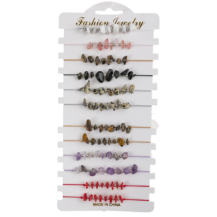 12 teile/satz Naturstein Charm Geflochtenes Armband Set Unregelmäßige Kies Perlen Armbänder Einstellbar für Frauen Männer Boho Schmuck Geschenk ﻿