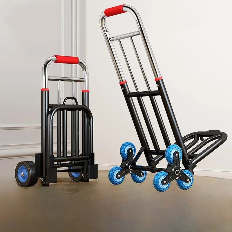 convenient-hand-pulled-shopping-cart-portable-stainless-steel-metal-utility-wagon-vegetable-market-buying-carrying-tool